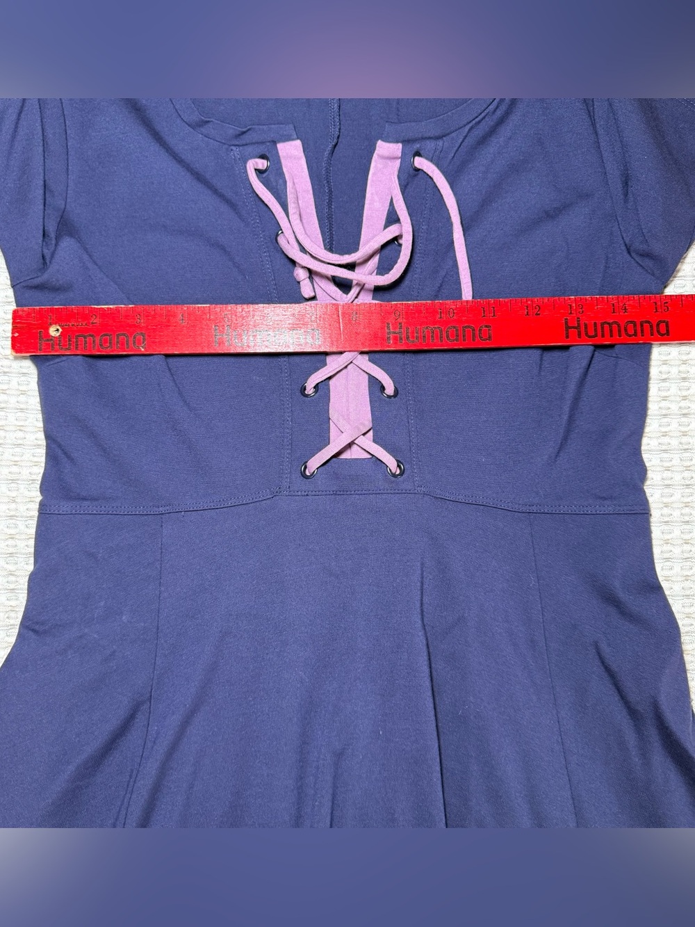 Maeve XSmall Mini Dress Navy Blue Lace Up Square Neck Pockets Skater Corset - Picture 4 of 8